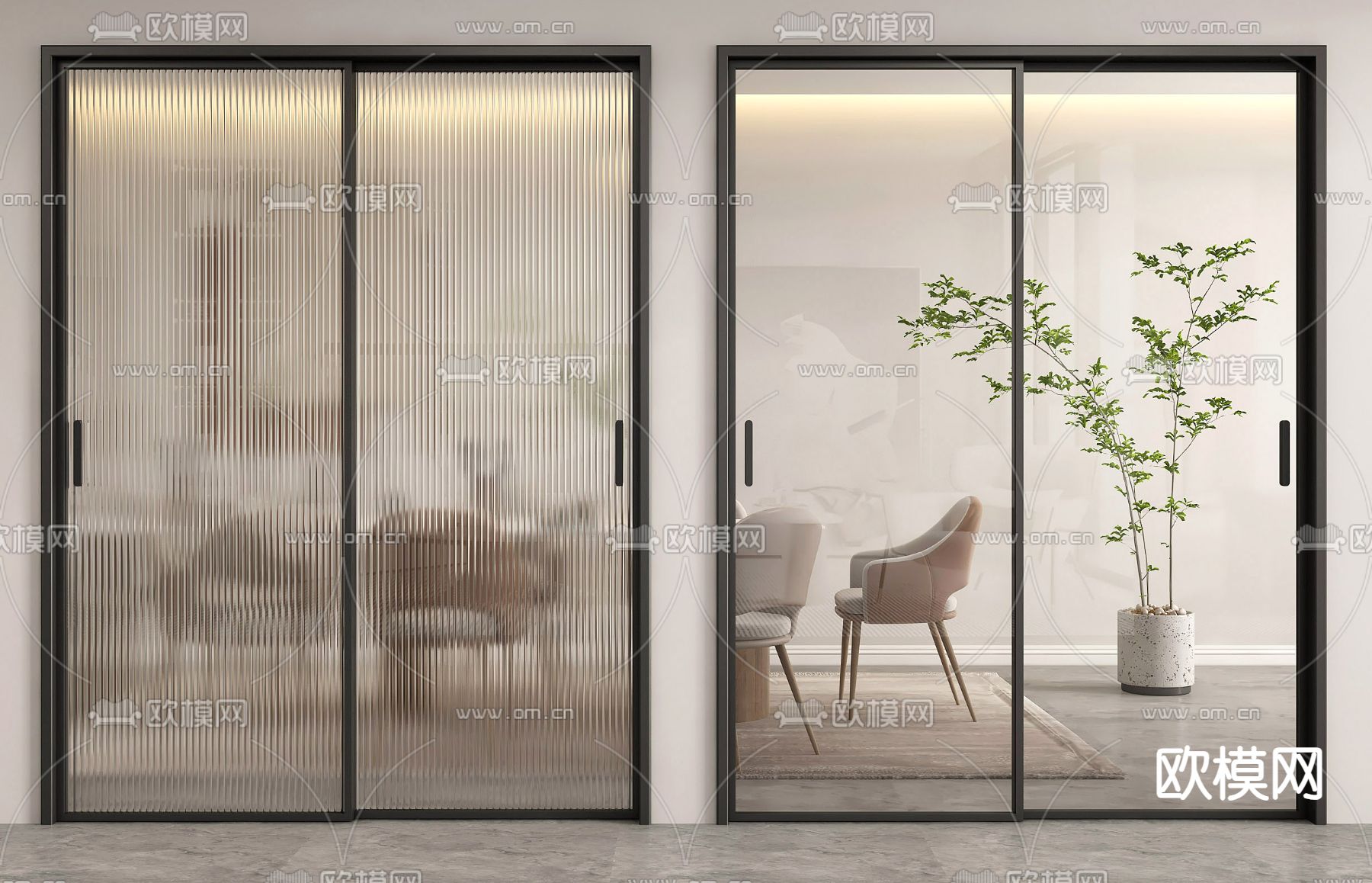 玻璃推拉门su模型下载（渲染图1）