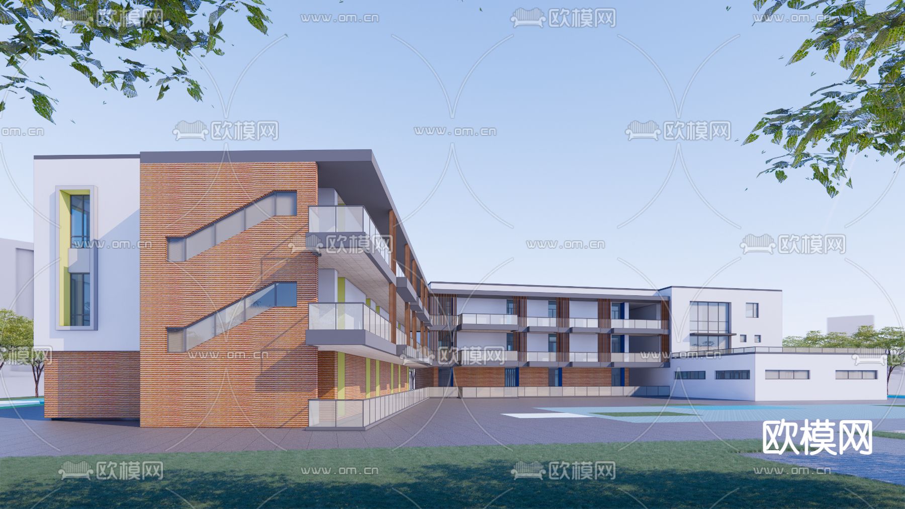 现代幼儿园建筑su模型下载（渲染图4）