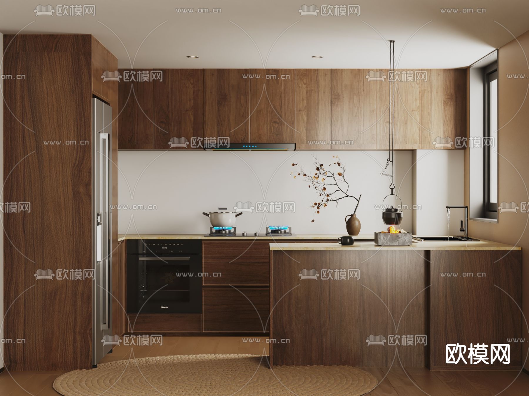 侘寂风厨房su模型下载（渲染图1）
