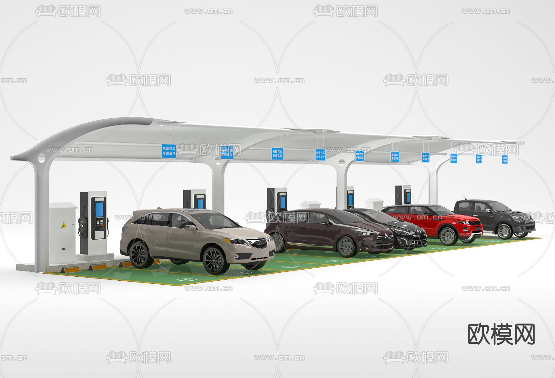汽车棚 雨棚 充电桩 停车场3d模型下载