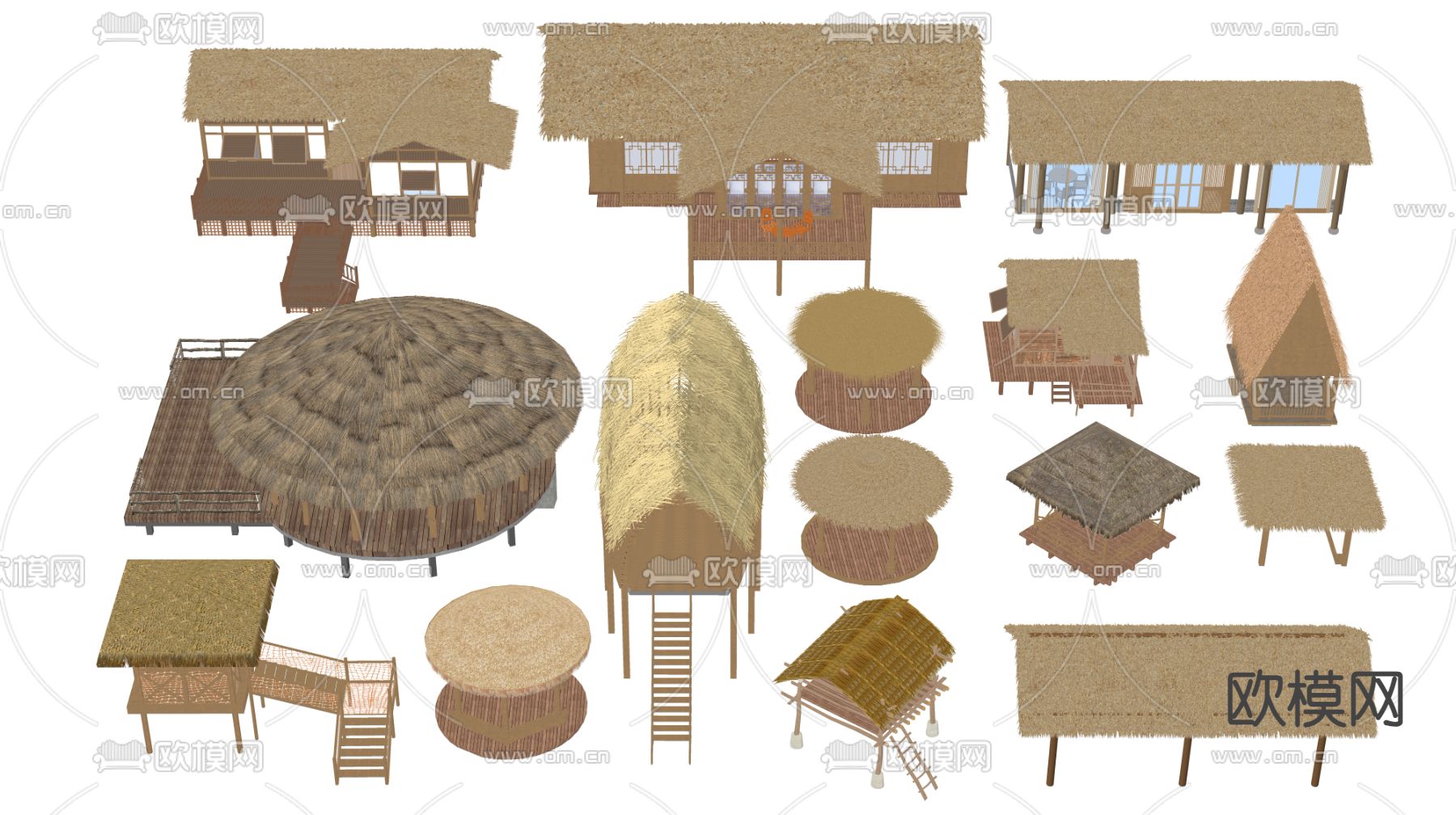 东南亚茅草屋 木屋 su模型下载（渲染图2）