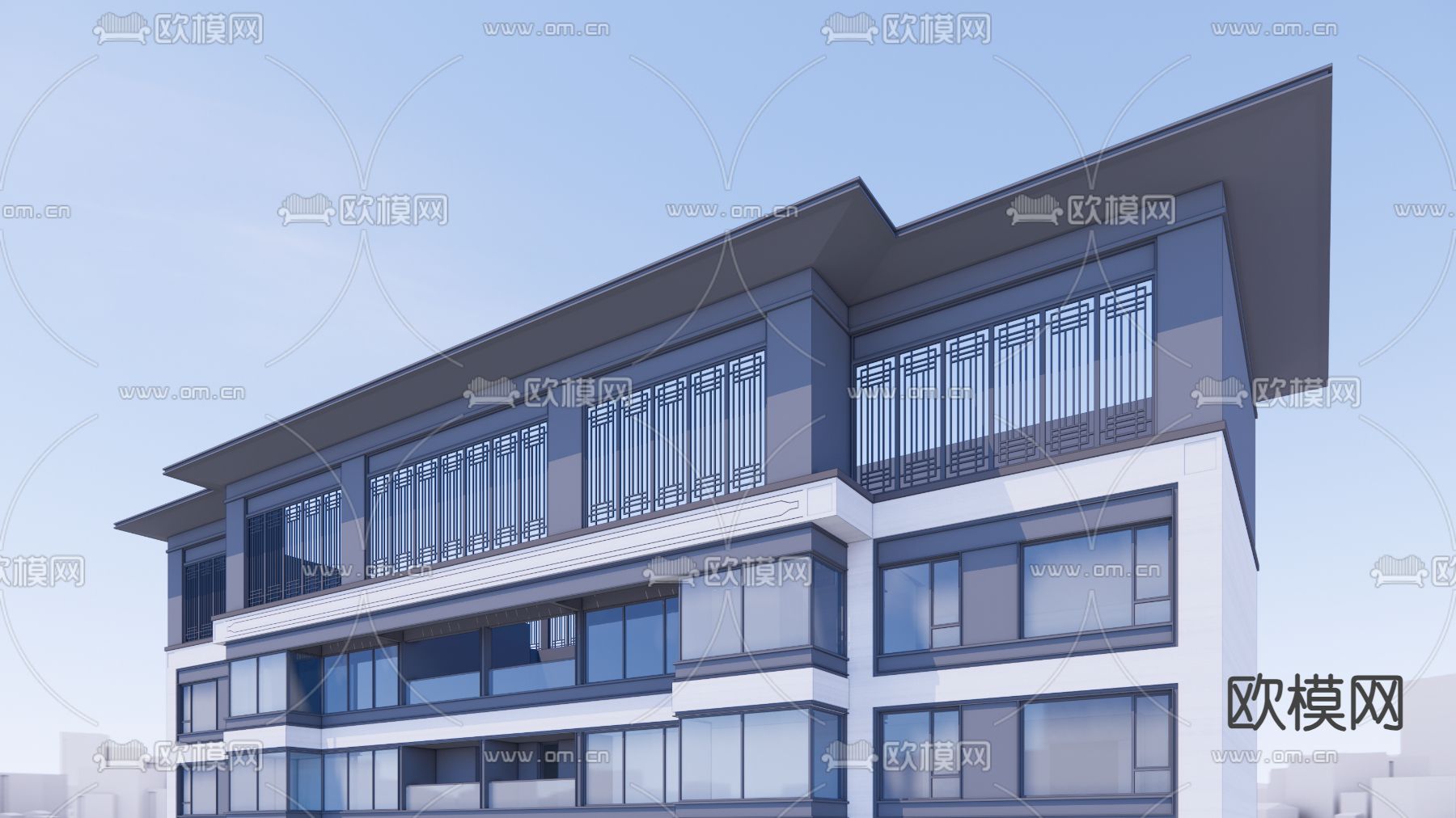 现代高层住宅建筑su模型下载（渲染图2）