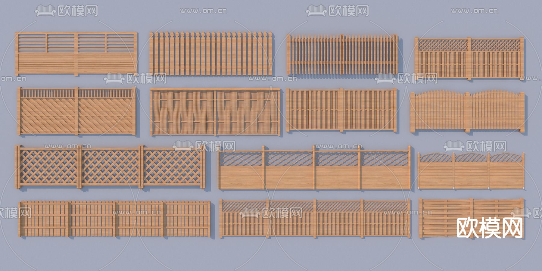 护栏 竹篱笆 木格栅 木栅栏3d模型下载_ID14159667_3dmax免费模型-欧模网