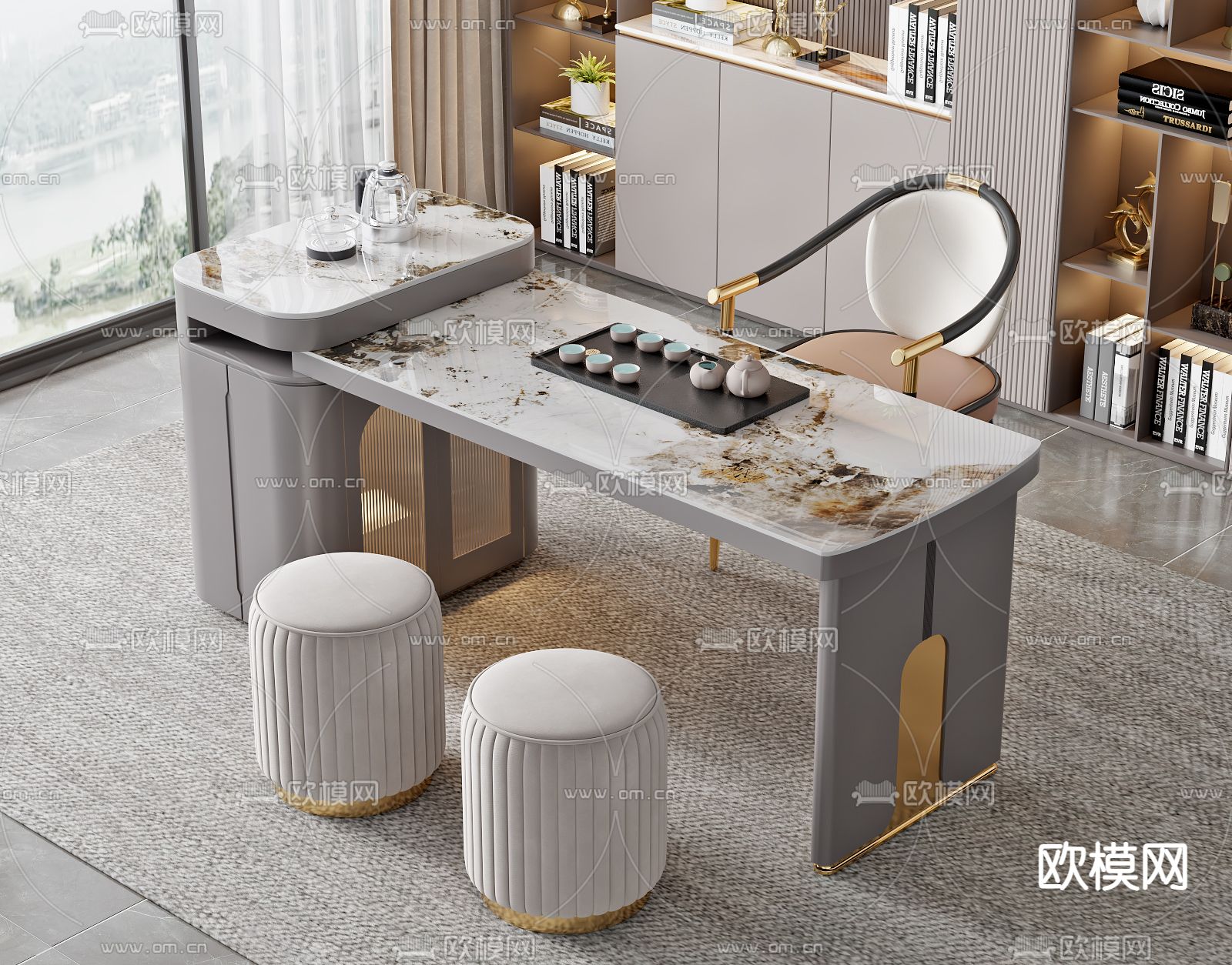 轻奢茶桌 茶台3d模型下载（渲染图1）