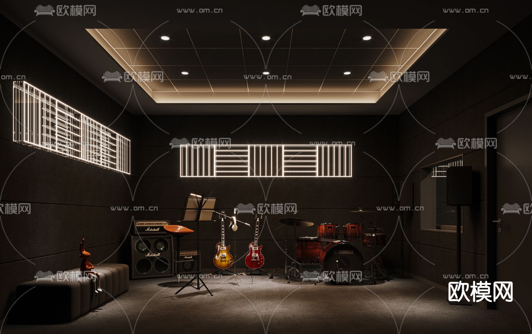 现代音乐录音室su模型下载（渲染图1）