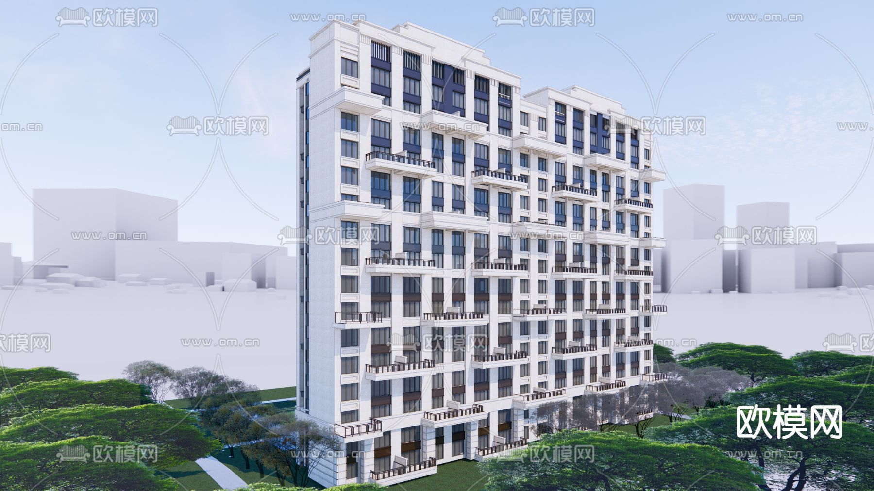 现代高层住宅建筑su模型下载（渲染图2）