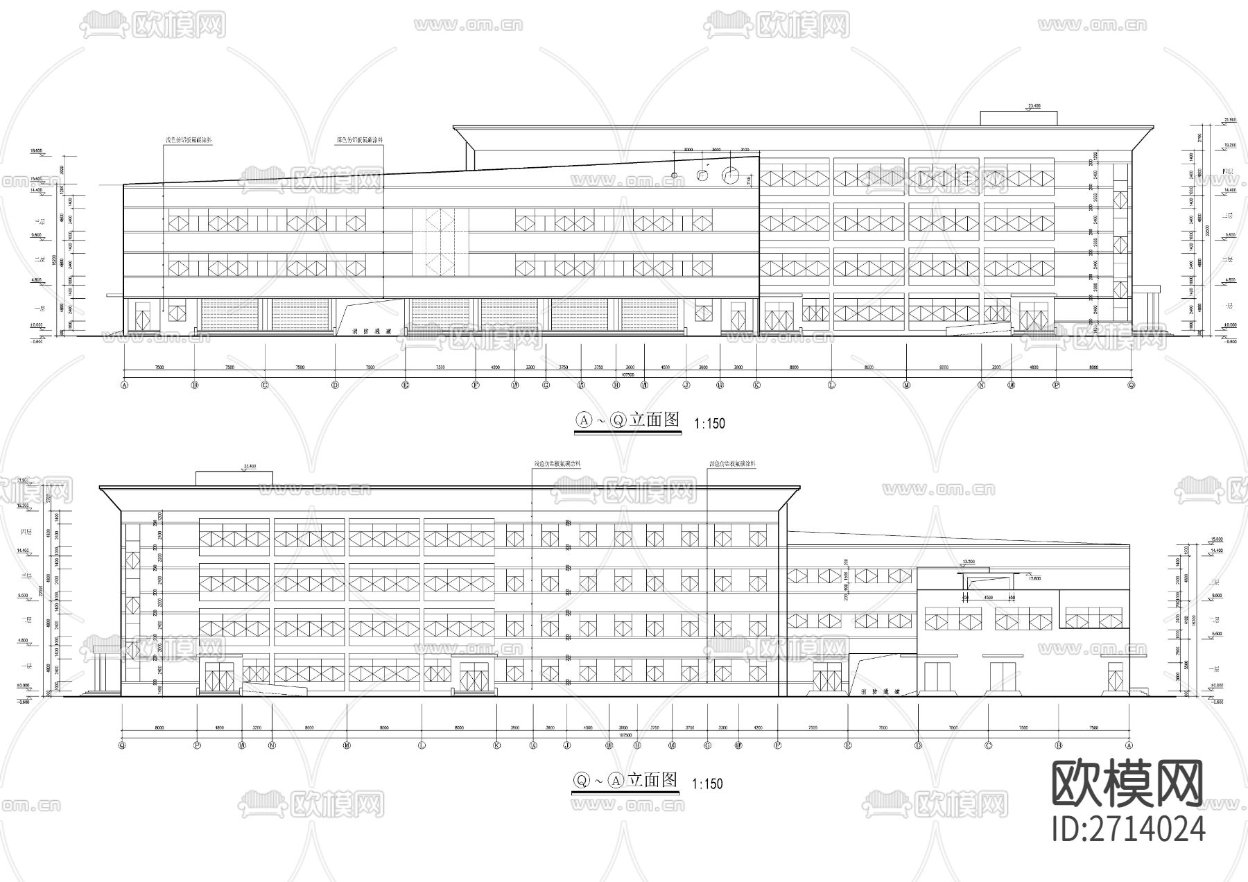 学校四层食堂建筑cad施工图下载（渲染图1）