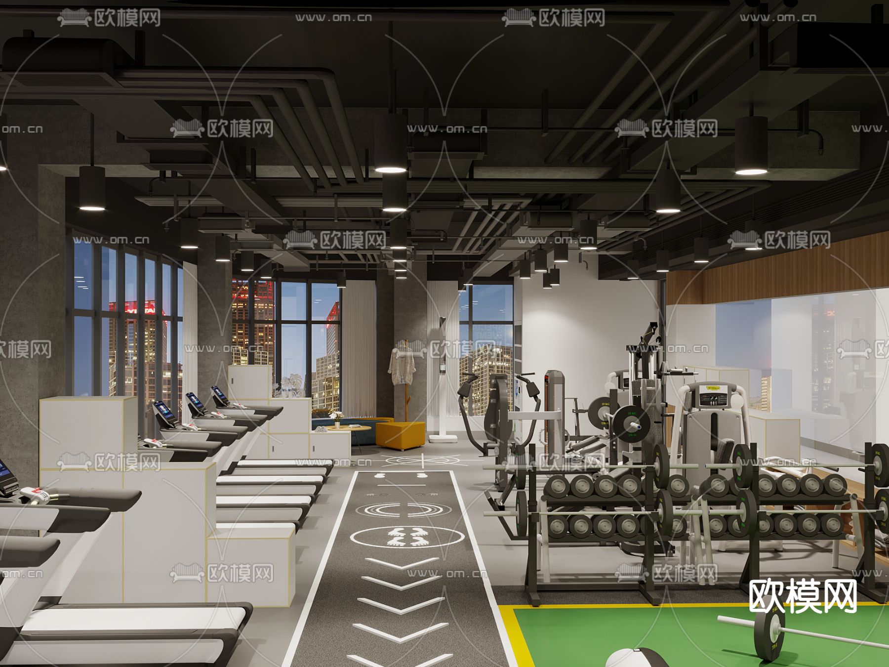 工业风健身房 拳击室3d模型下载（渲染图2）