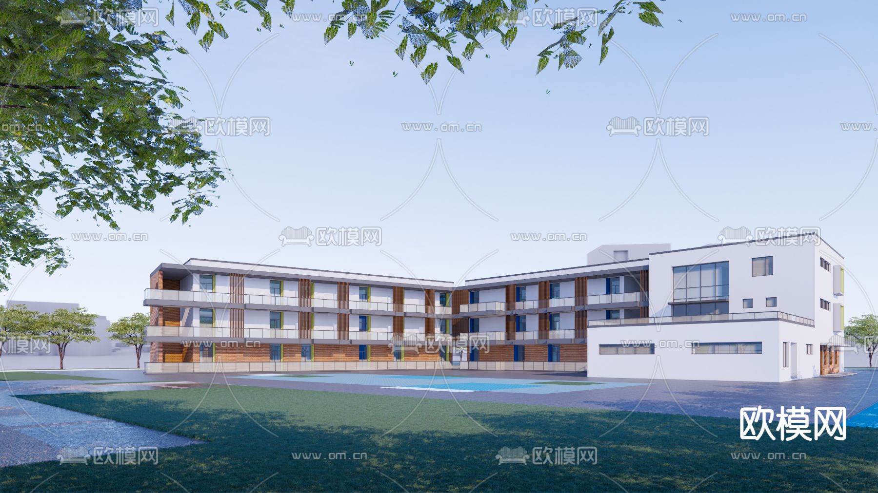 现代幼儿园建筑su模型下载（渲染图3）