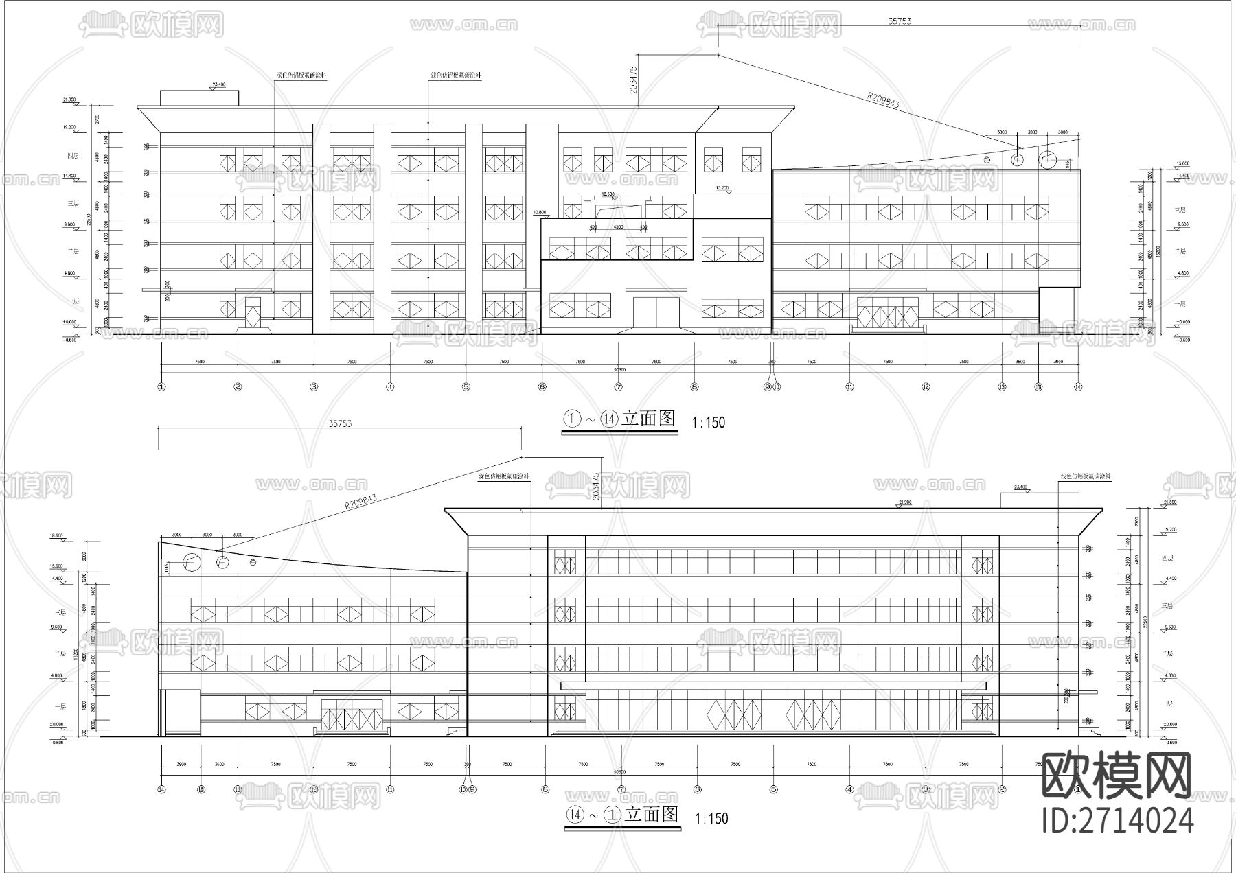 学校四层食堂建筑cad施工图下载（渲染图7）