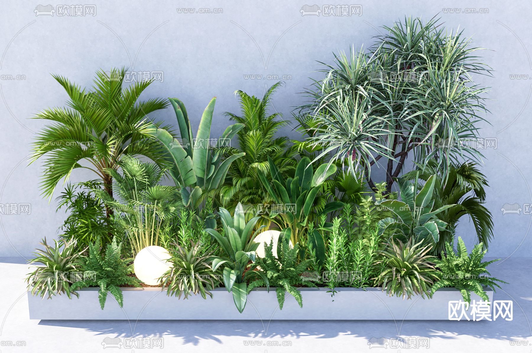 现代花坛植物堆su模型下载（渲染图1）