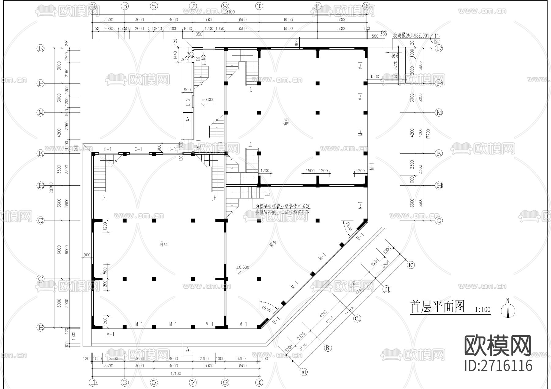转角商住楼全套建筑cad施工图下载（渲染图3）