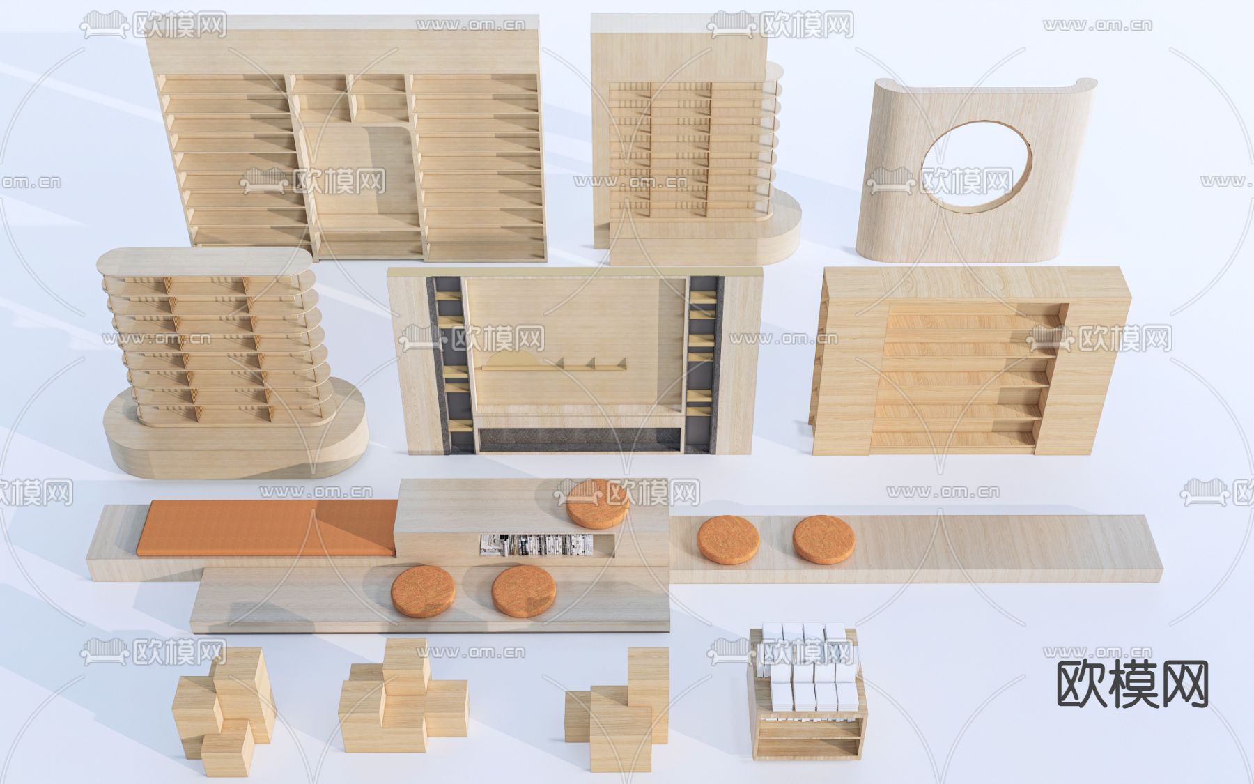 现代书柜书架su模型下载（渲染图1）