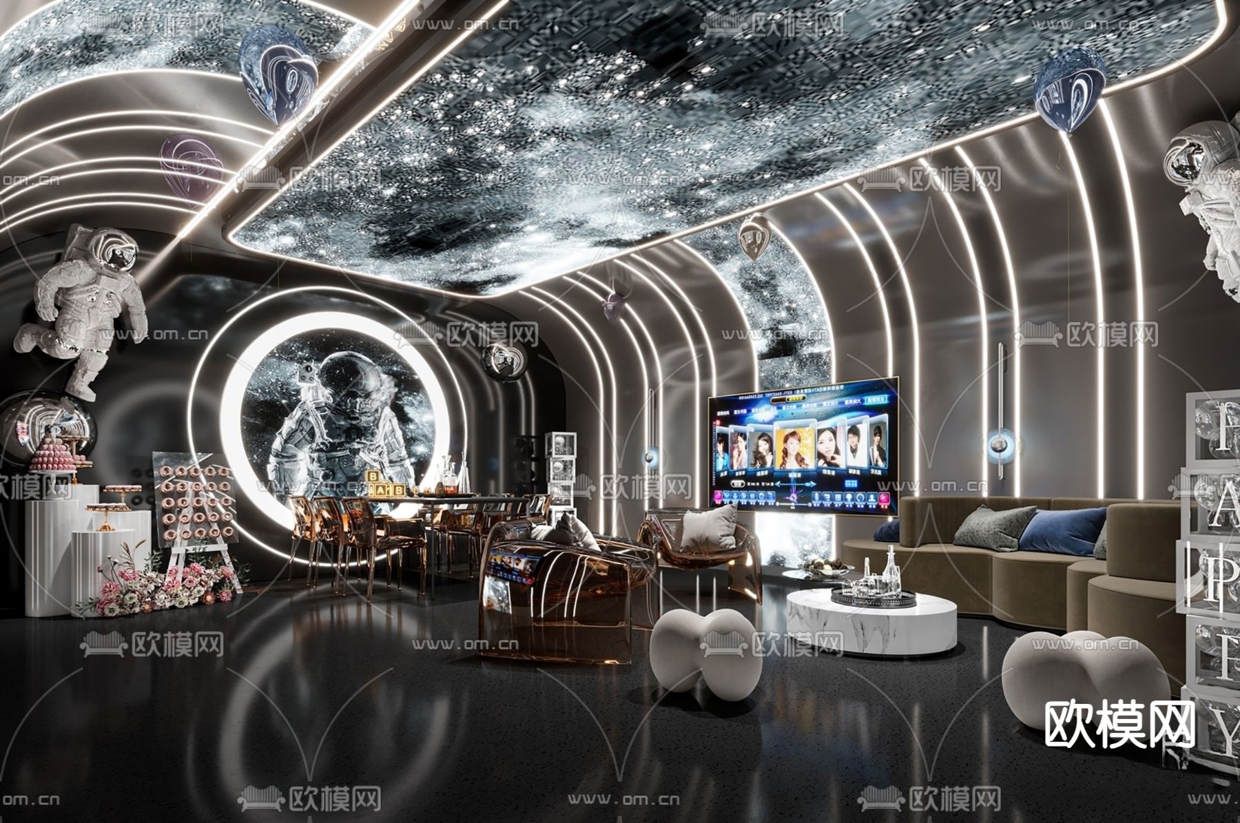 现代KTV包厢su模型下载（渲染图1）