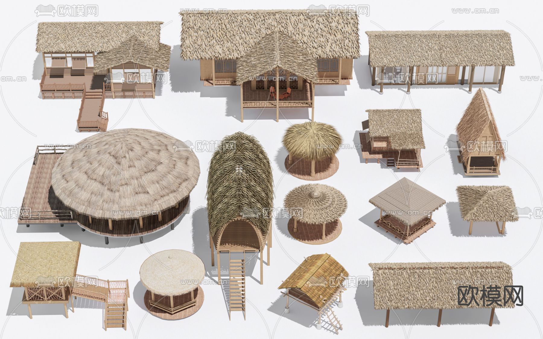 东南亚茅草屋 木屋 su模型下载（渲染图1）
