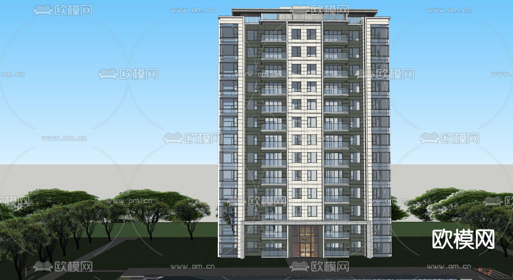 现代高层住宅建筑su模型下载（渲染图2）