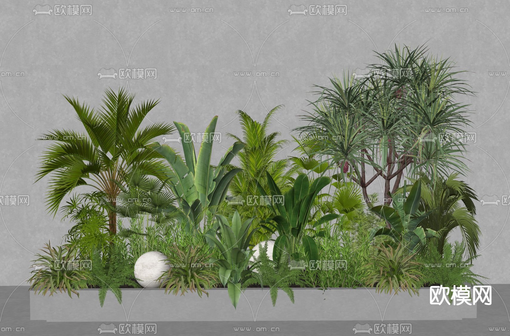 现代花坛植物堆su模型下载（渲染图2）