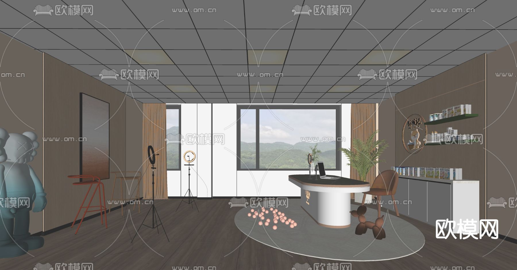 现代直播间su模型下载（渲染图2）