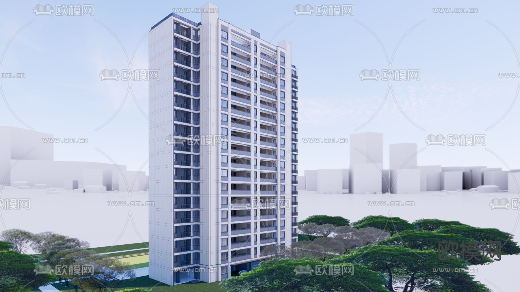 现代高层住宅su模型下载（渲染图3）