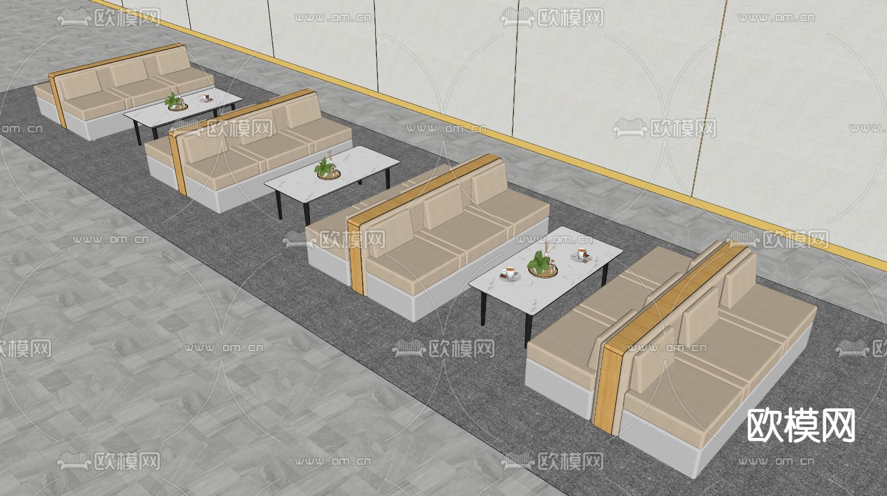 卡座沙发 休闲沙发su模型下载（渲染图2）