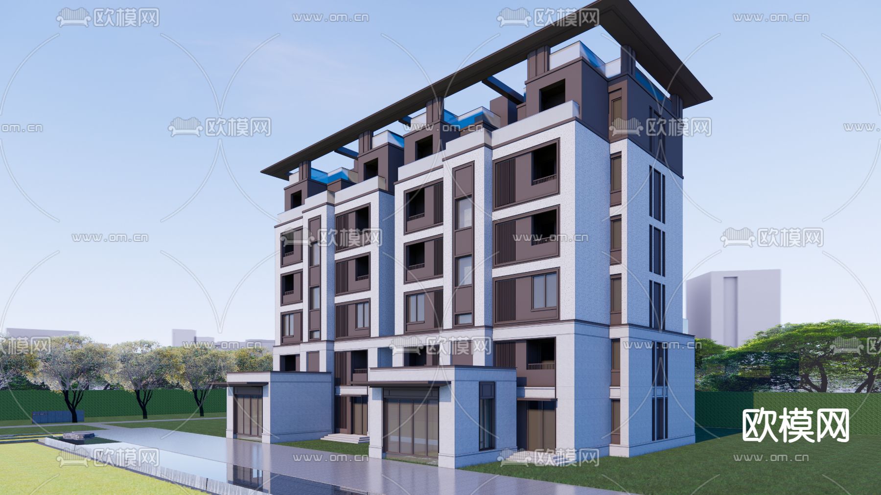 现代多层住宅su模型下载（渲染图2）