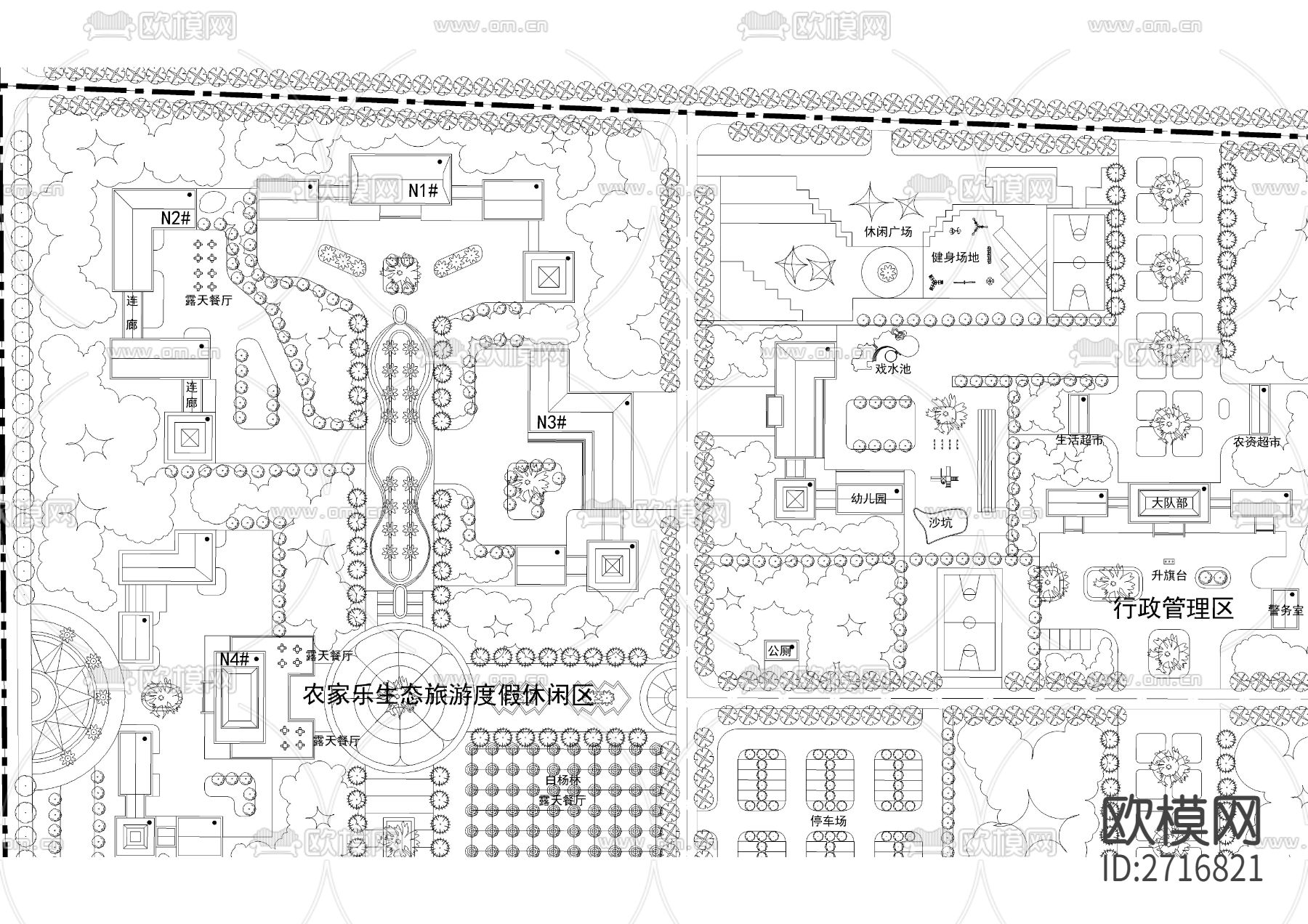 298亩大型综合性农家乐规划cad施工图下载（渲染图4）