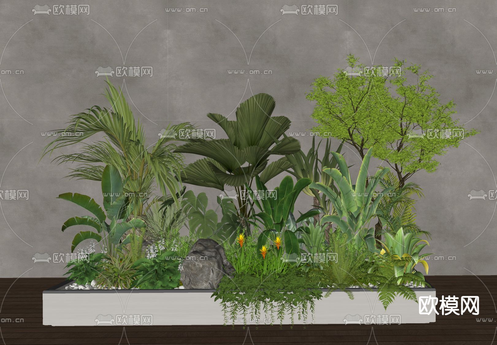 现代绿植花池su模型下载（渲染图2）