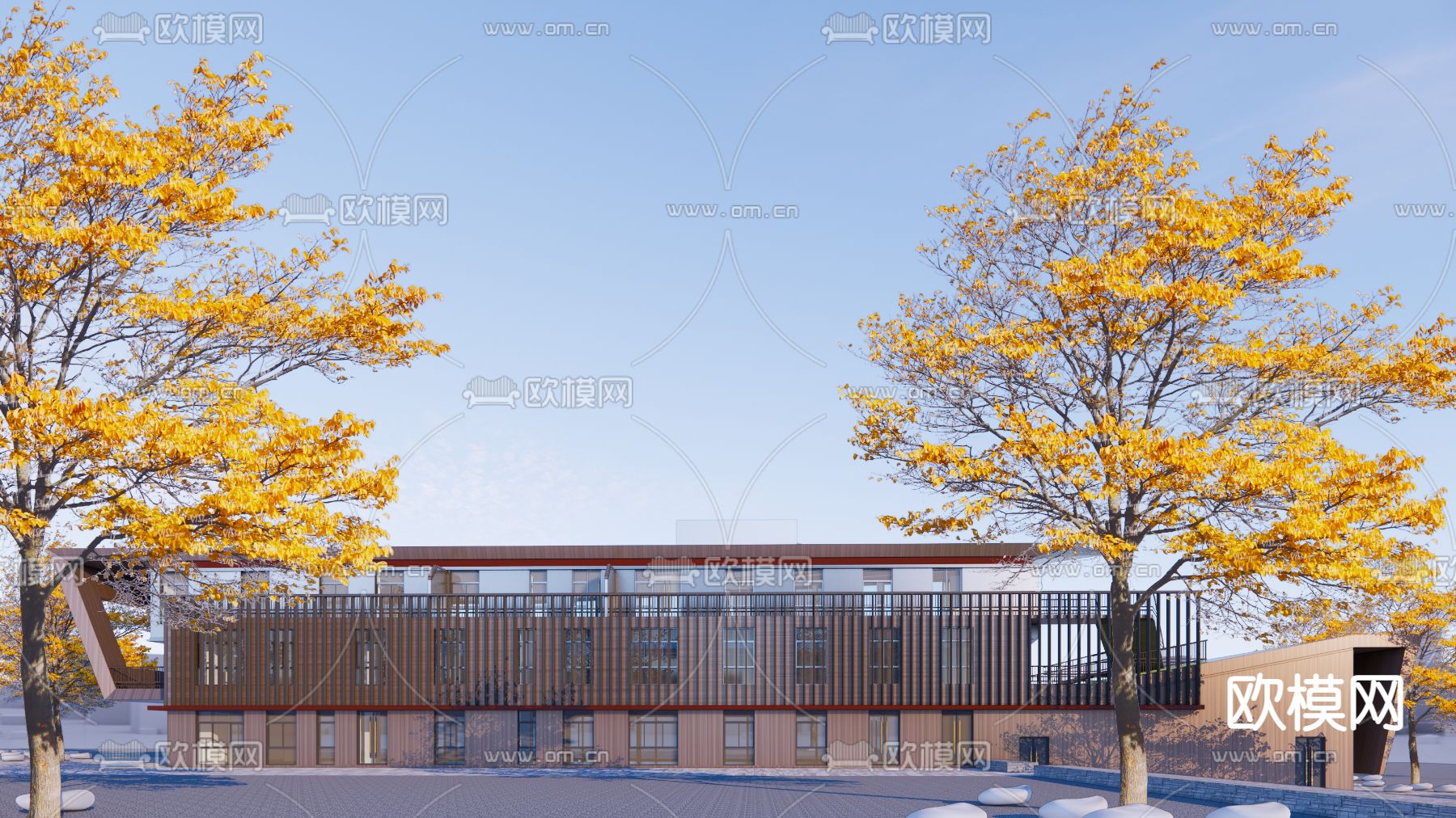 现代售楼部会所建筑su模型下载（渲染图2）