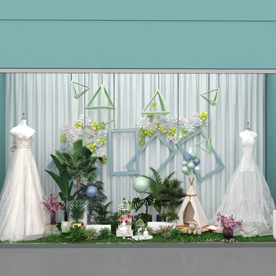  现代婚纱店橱窗su模型 