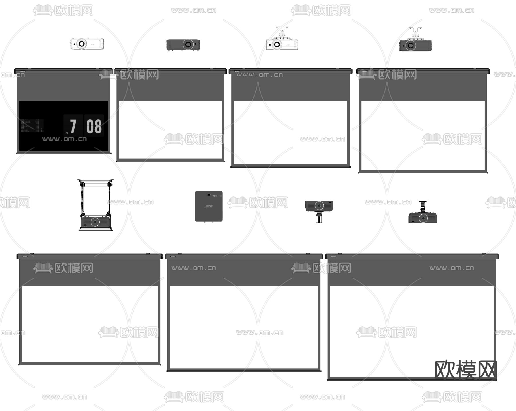 投影幕布 投影仪su模型下载（渲染图2）