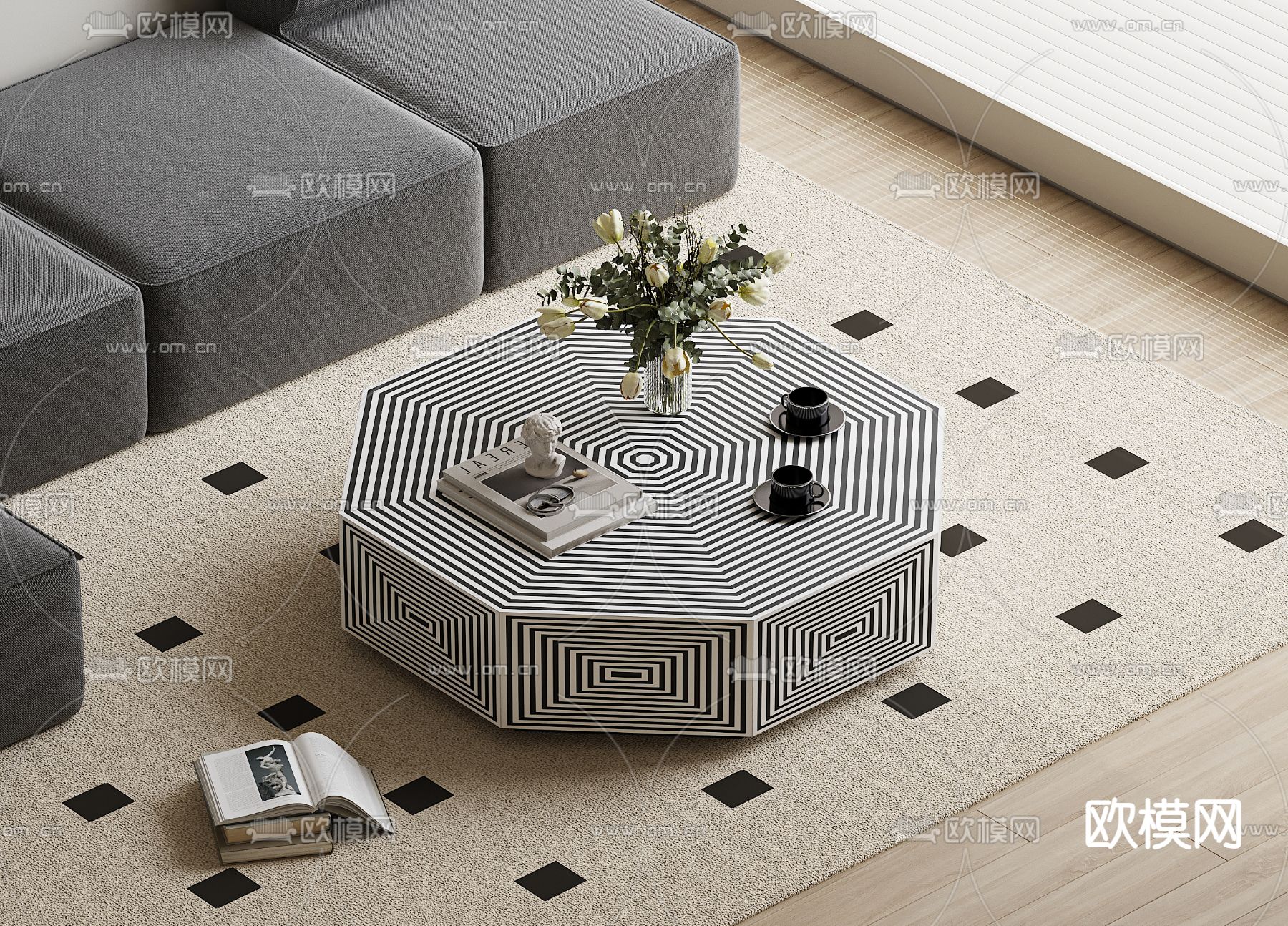 中古风茶几su模型下载（渲染图1）