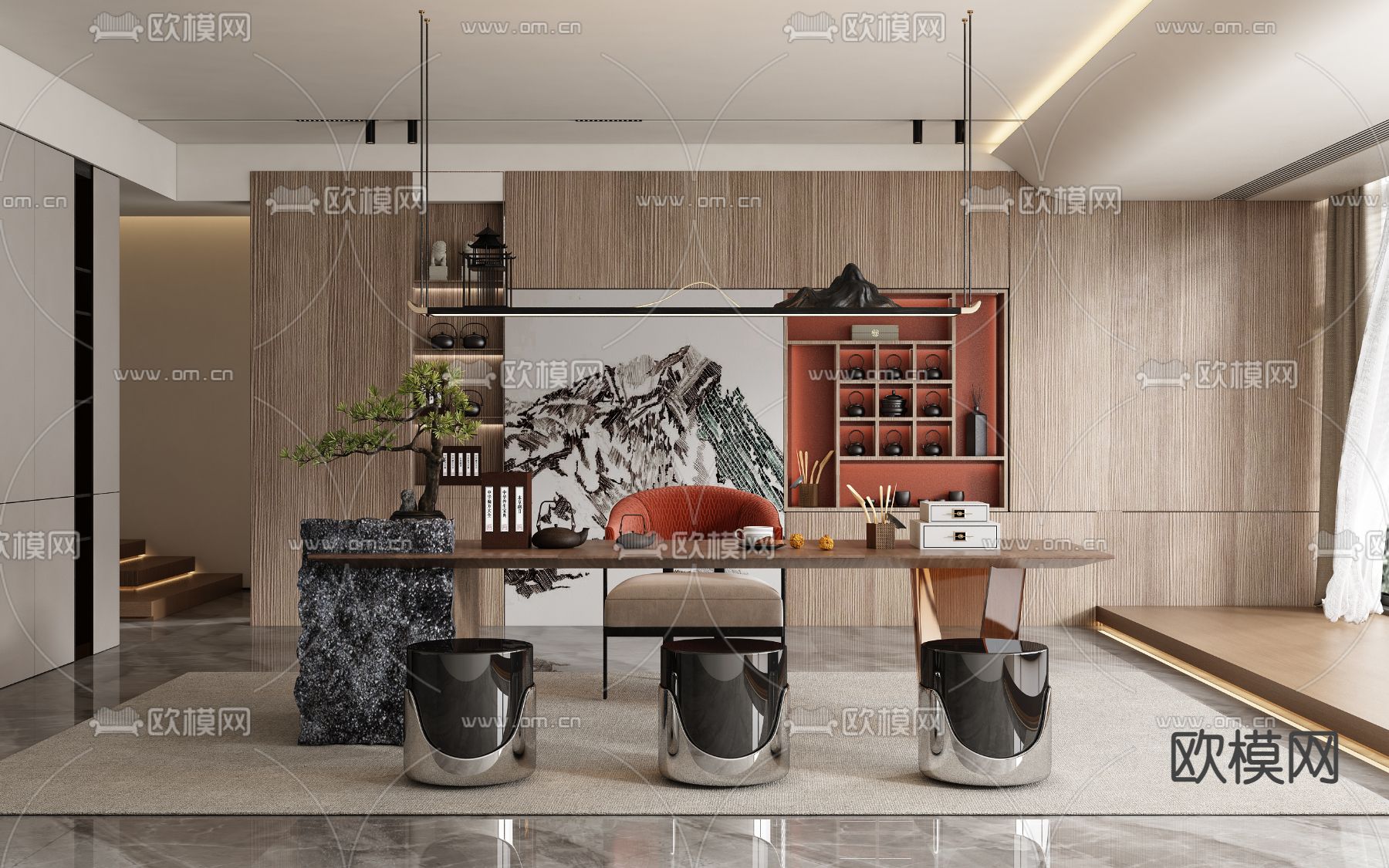 新中式茶室3d模型下载