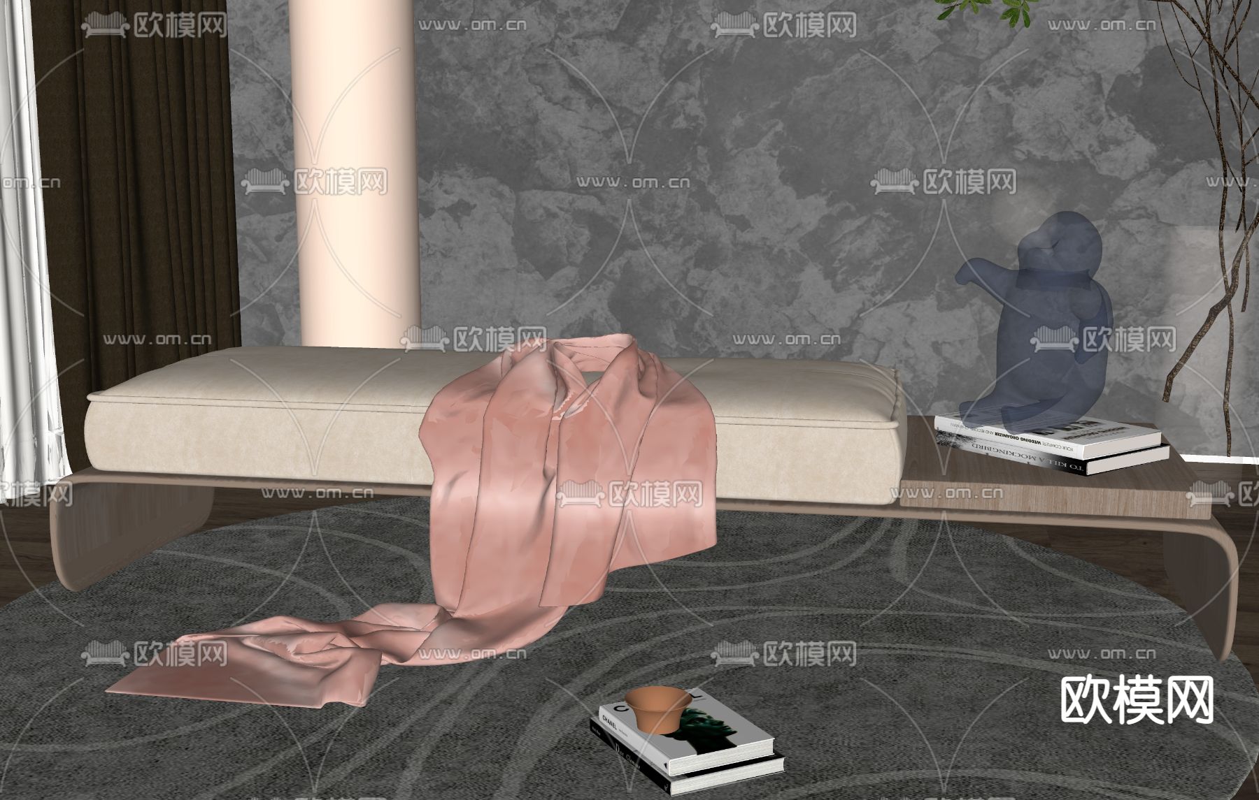 床尾凳沙发凳su模型下载（渲染图2）