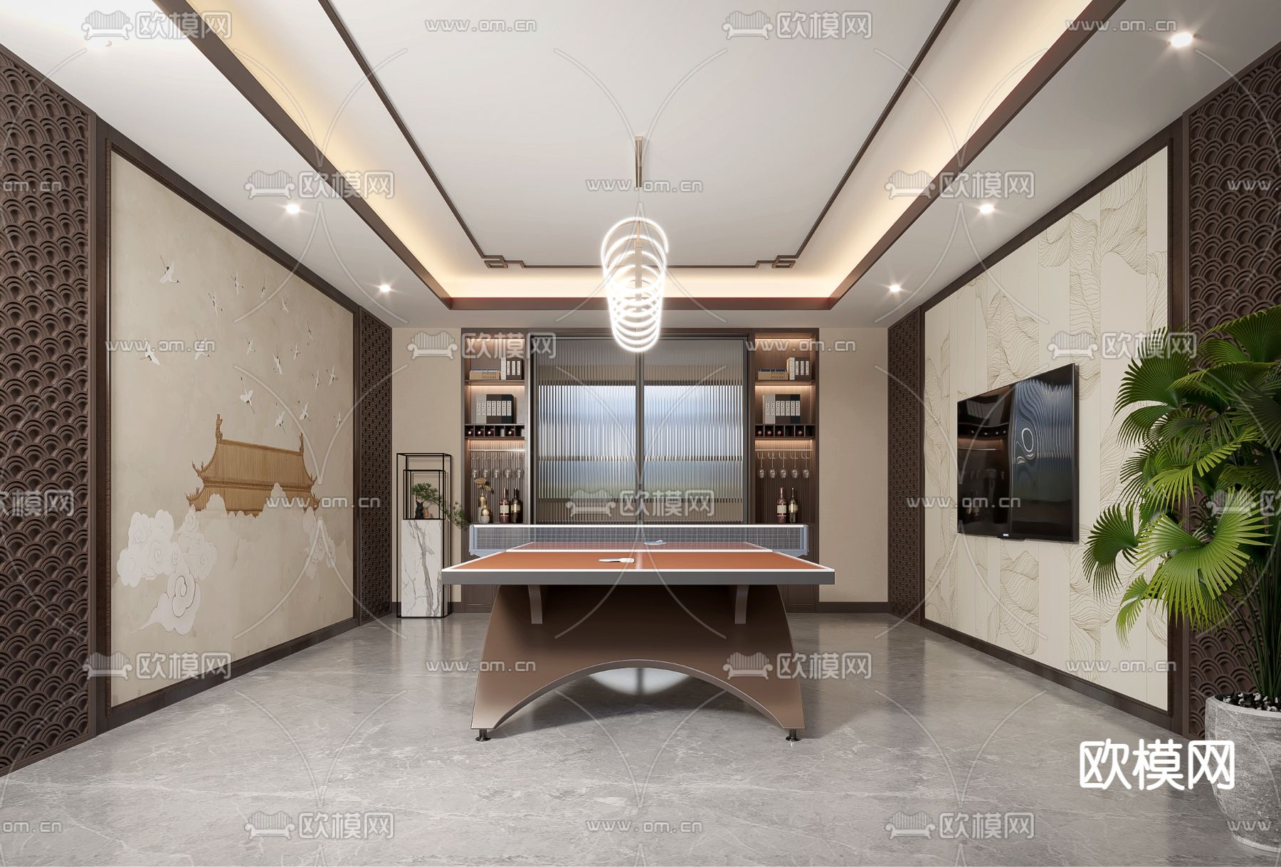 乒乓球活动室su模型下载（渲染图1）