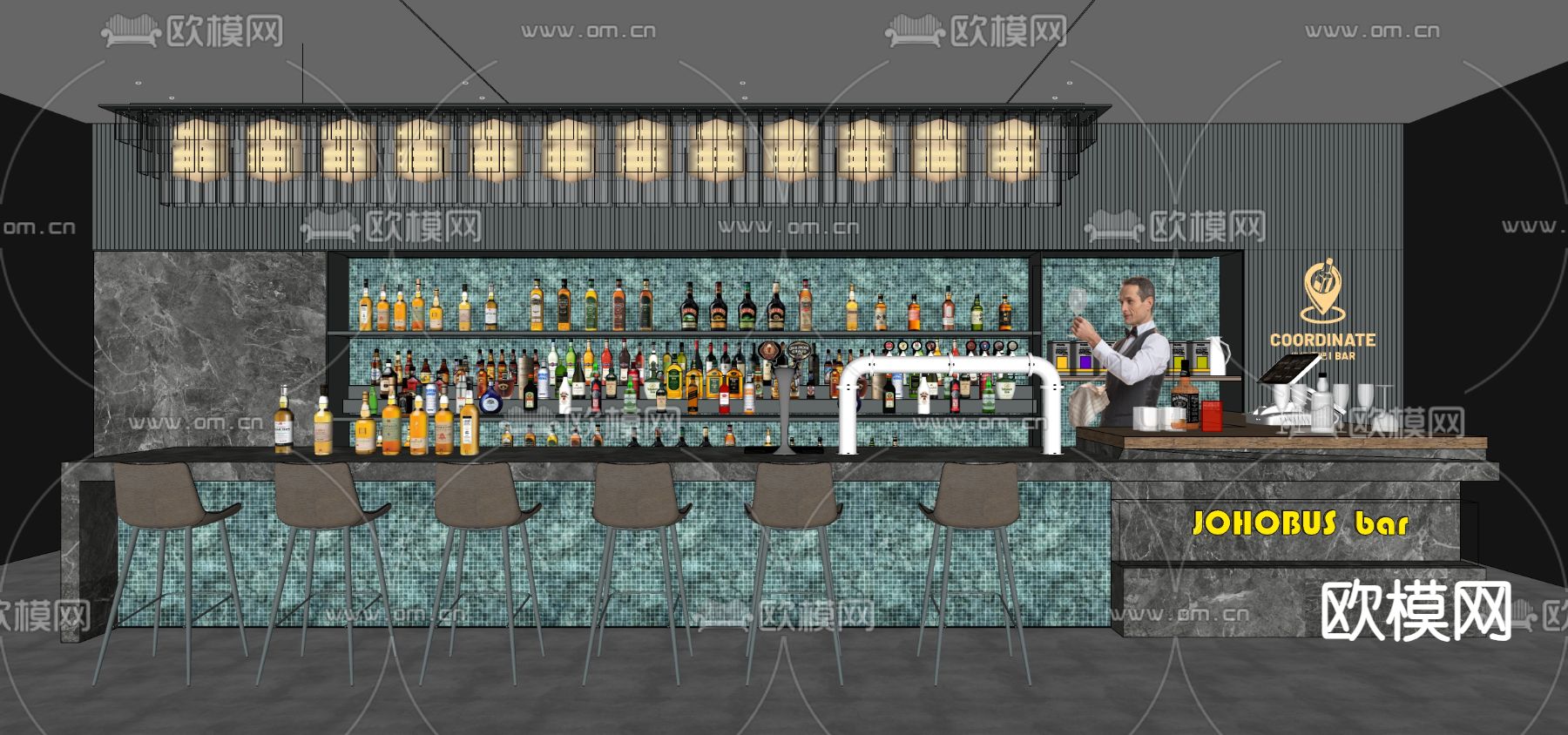 酒吧前台su模型下载（渲染图2）