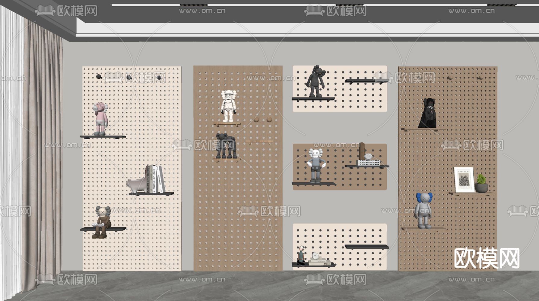洞洞板 墙饰su模型下载（渲染图2）