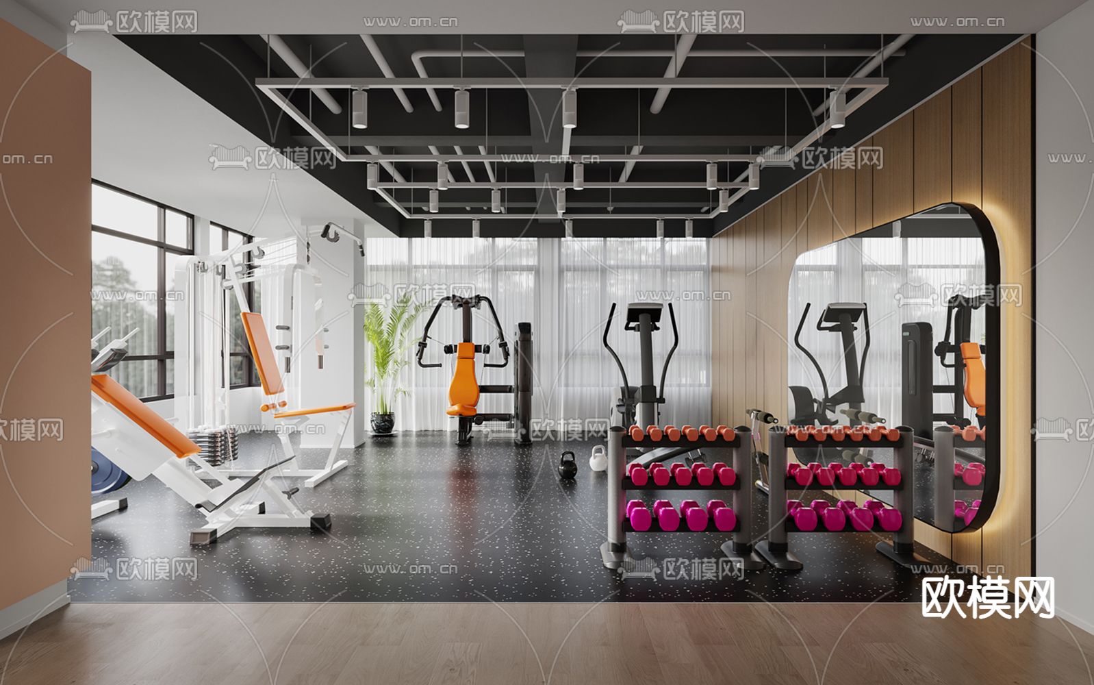现代健身房su模型下载（渲染图1）