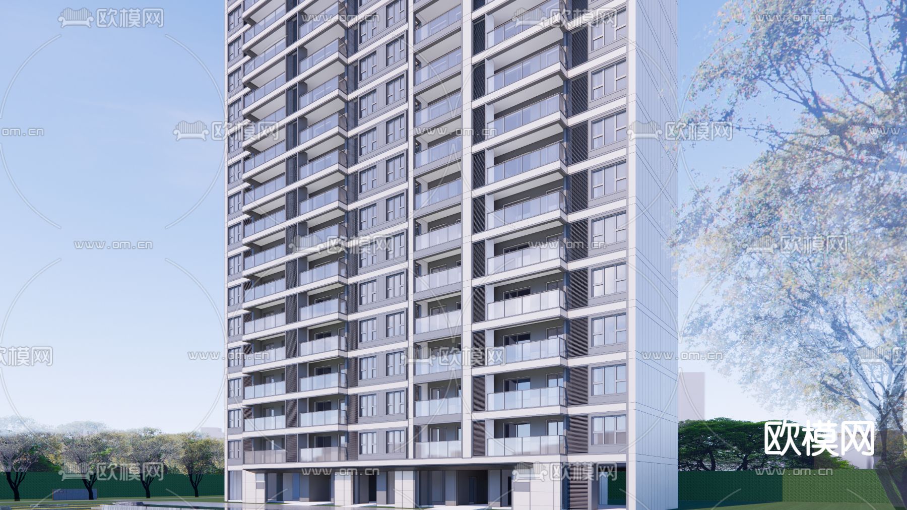 现代高层住宅su模型下载（渲染图4）