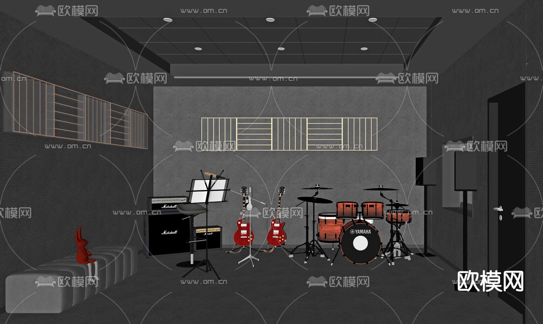 现代音乐录音室su模型下载（渲染图2）