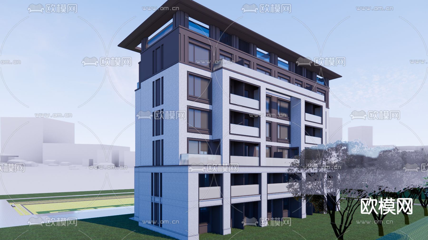 现代多层住宅su模型下载（渲染图3）