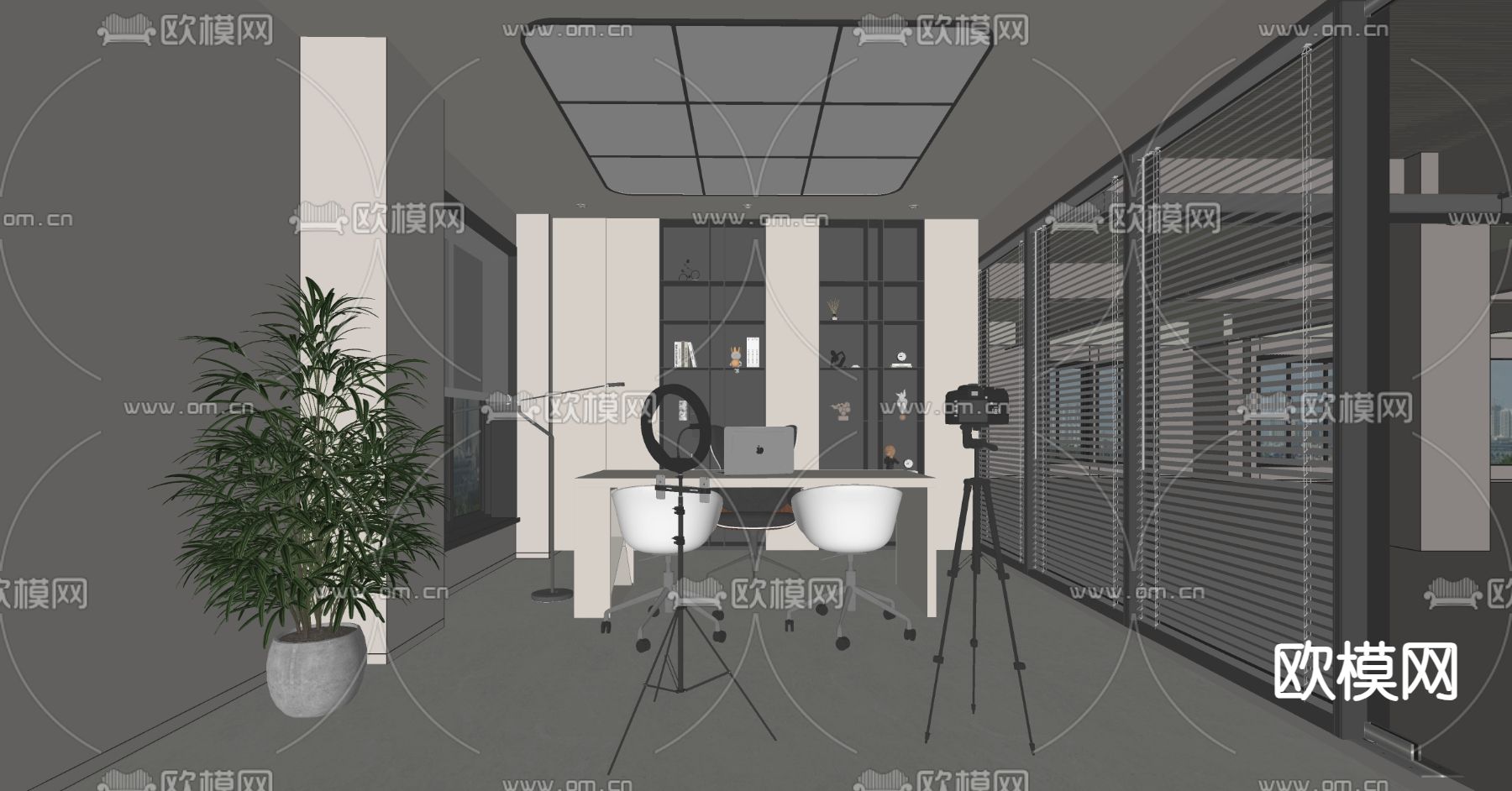 现代直播间su模型下载（渲染图2）