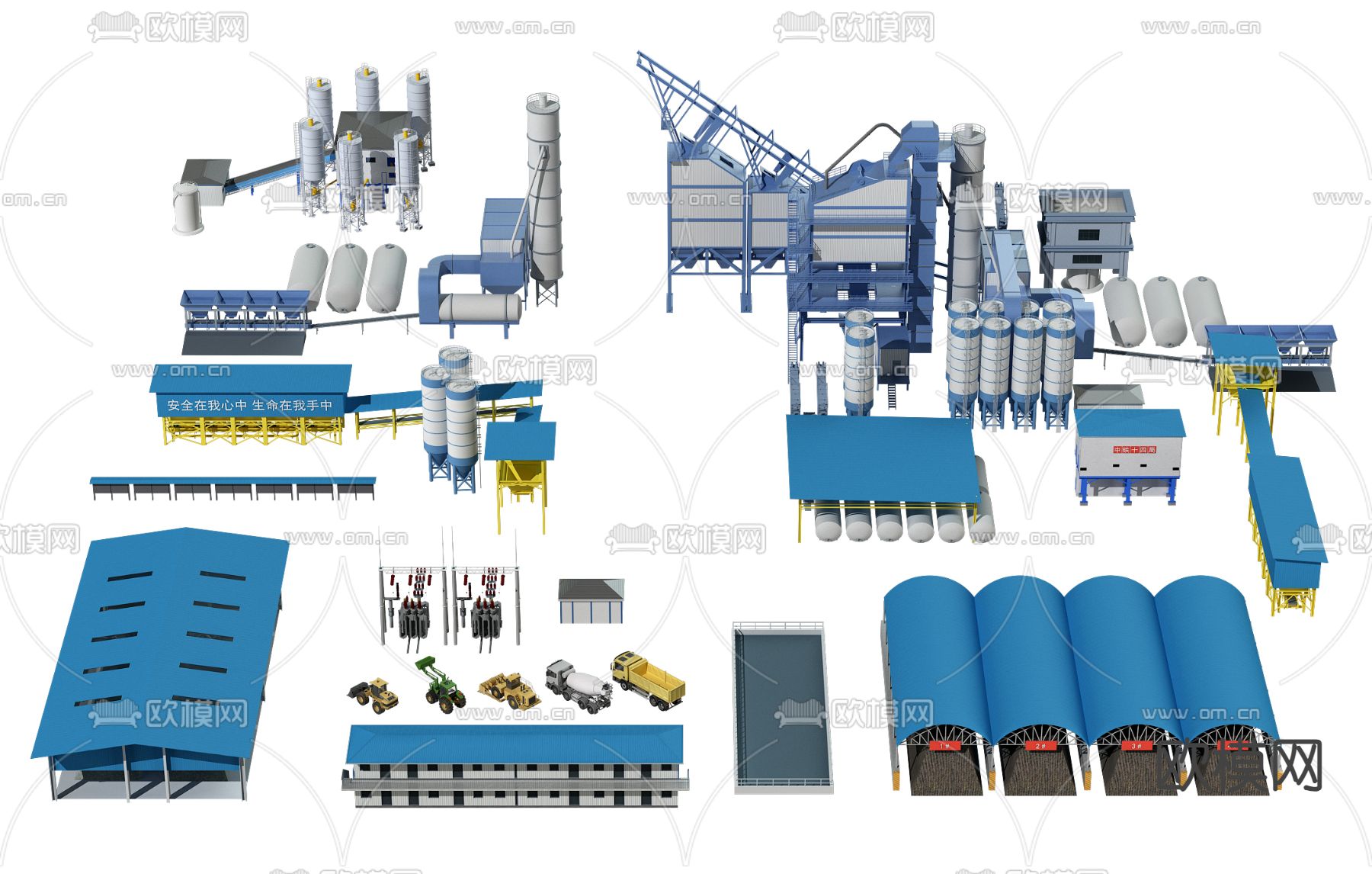 工业设备 仓房 贮罐 拌和站3d模型下载