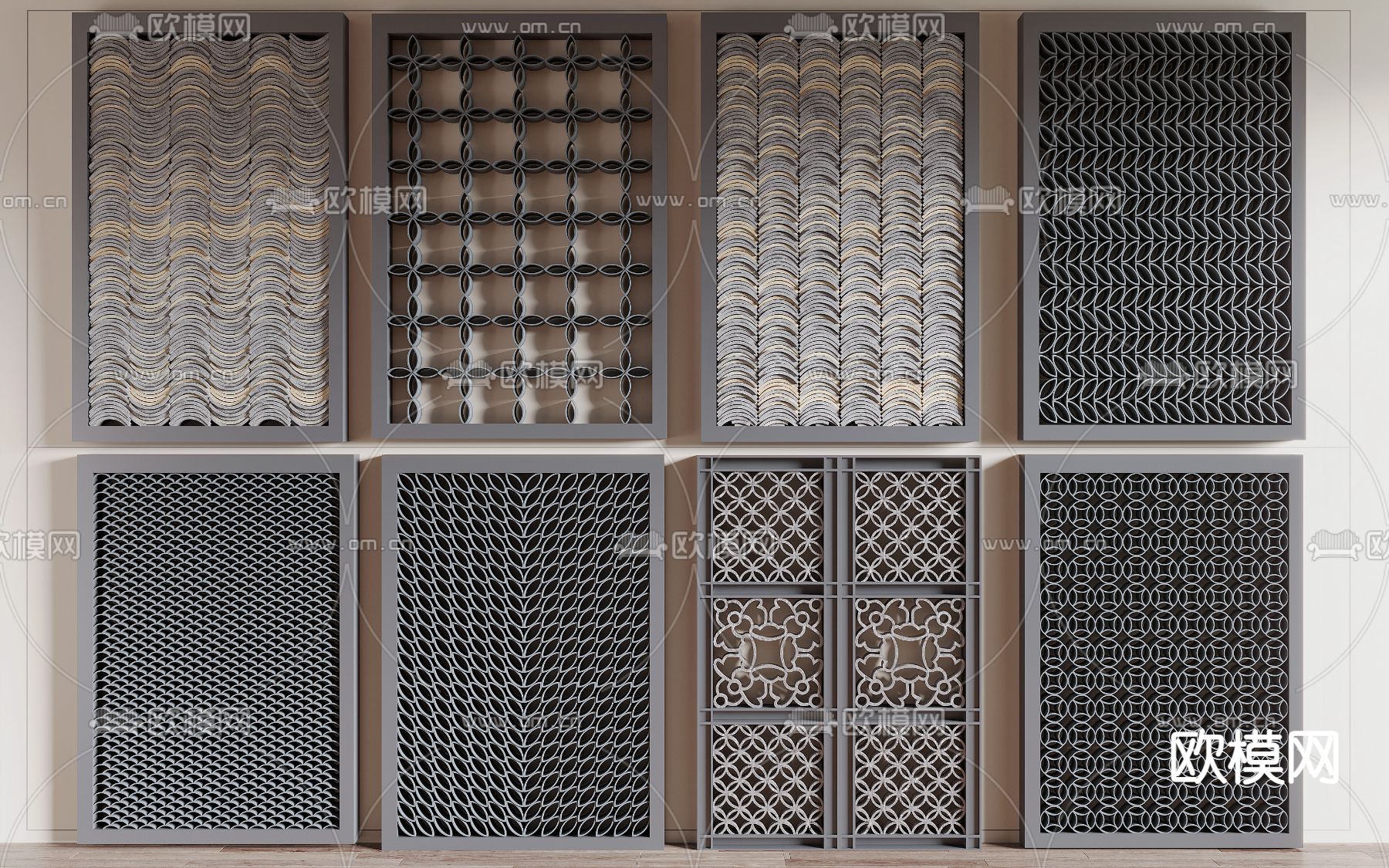 中式瓦片背景墙su模型下载（渲染图1）