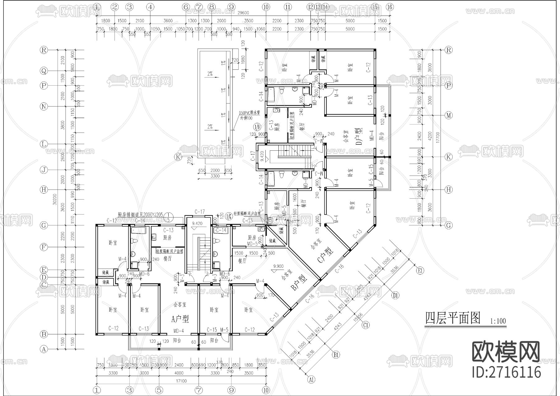 转角商住楼全套建筑cad施工图下载（渲染图5）