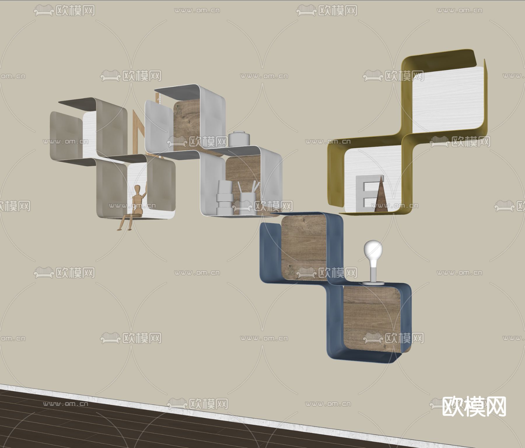 现代壁架su模型下载（渲染图2）