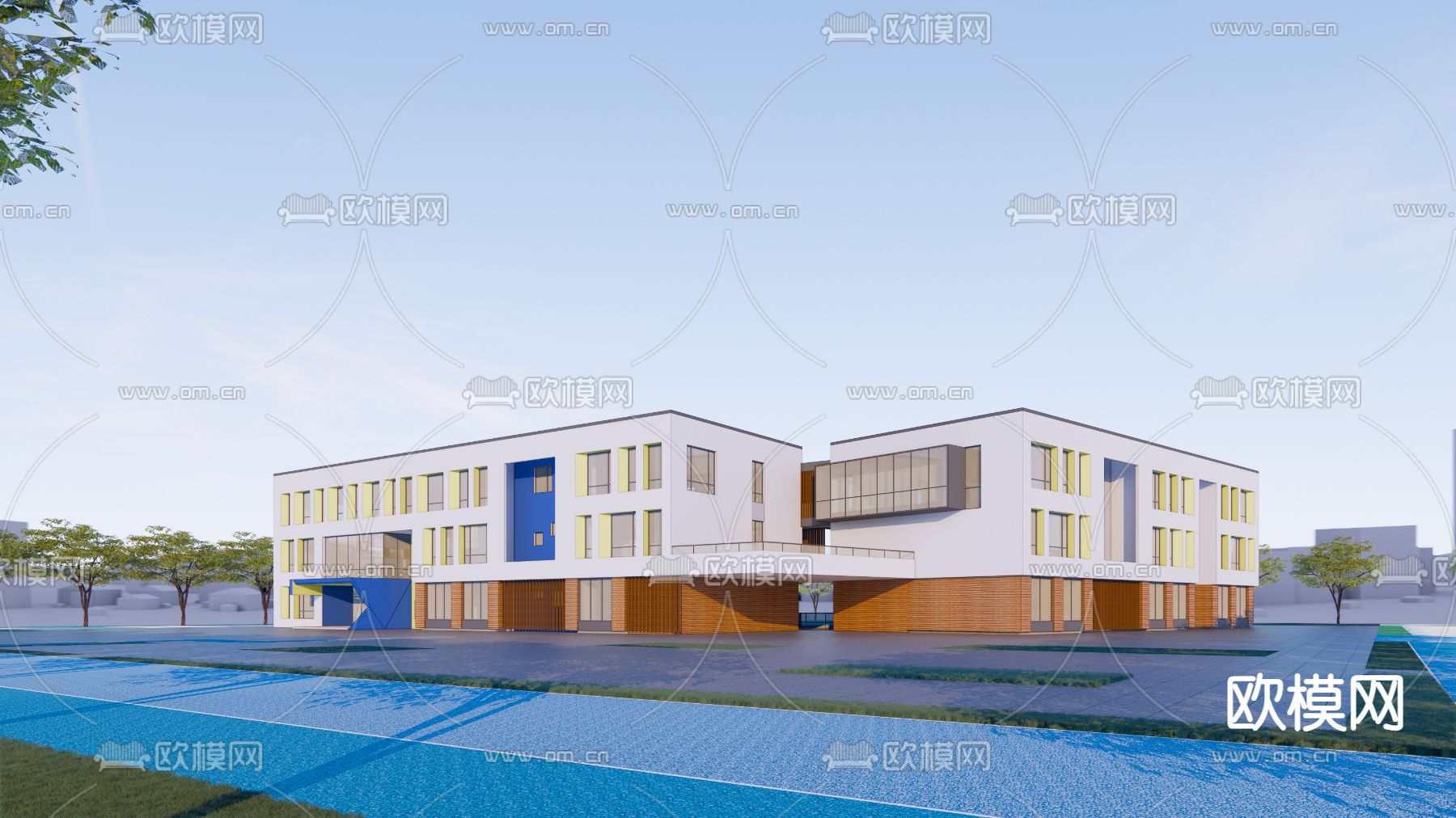 现代幼儿园建筑su模型下载（渲染图1）