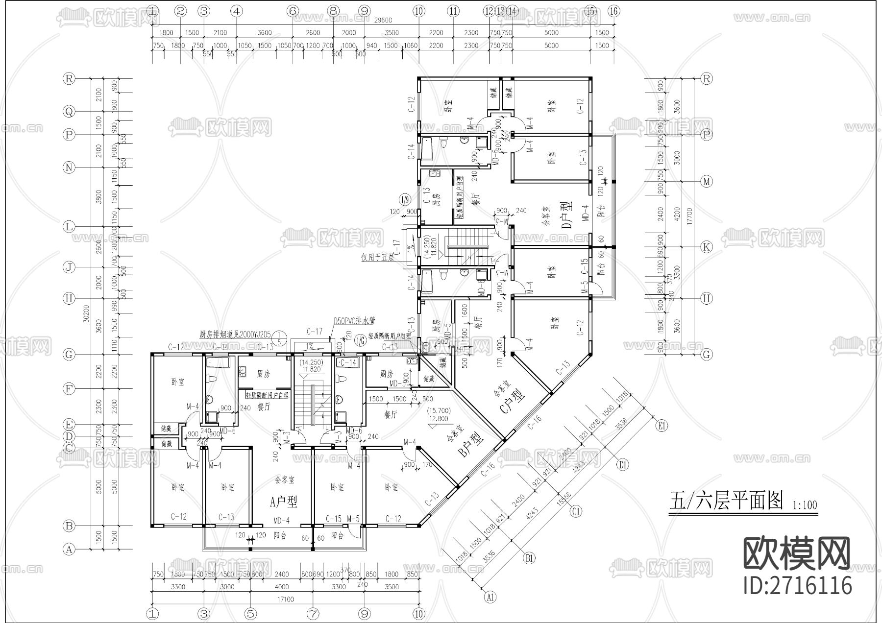 转角商住楼全套建筑cad施工图下载（渲染图7）