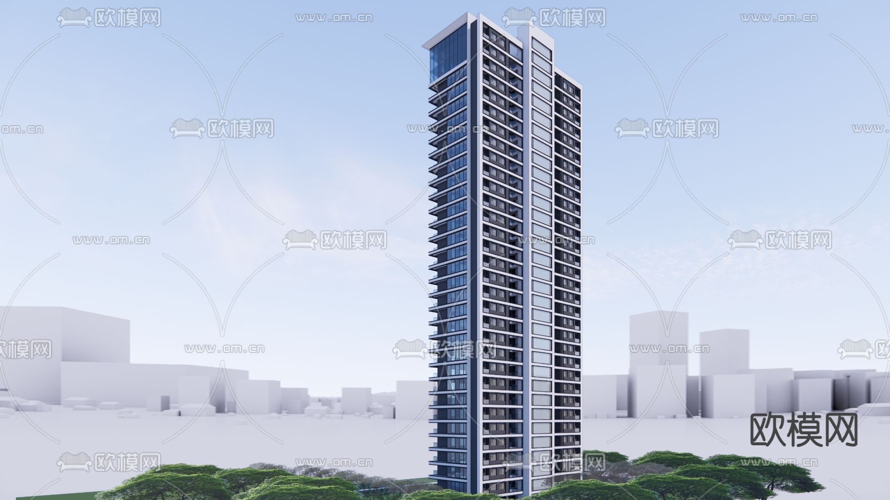 现代高层住宅建筑su模型下载（渲染图4）