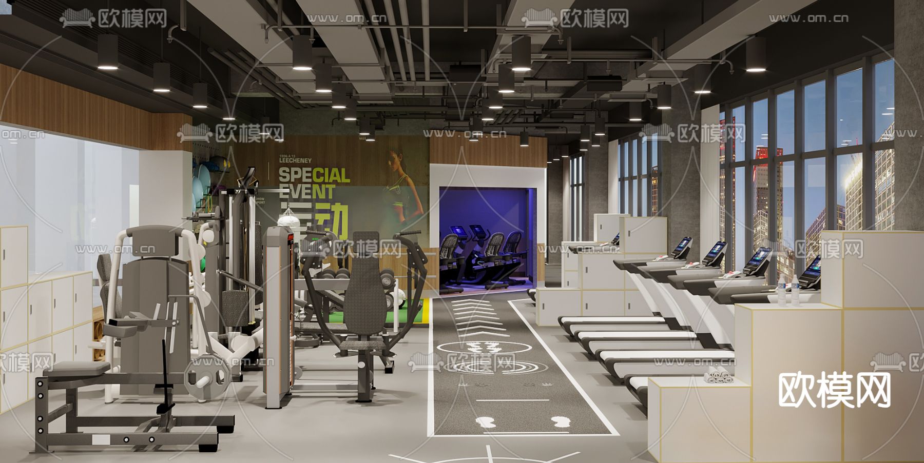工业风健身房 拳击室3d模型下载（渲染图1）