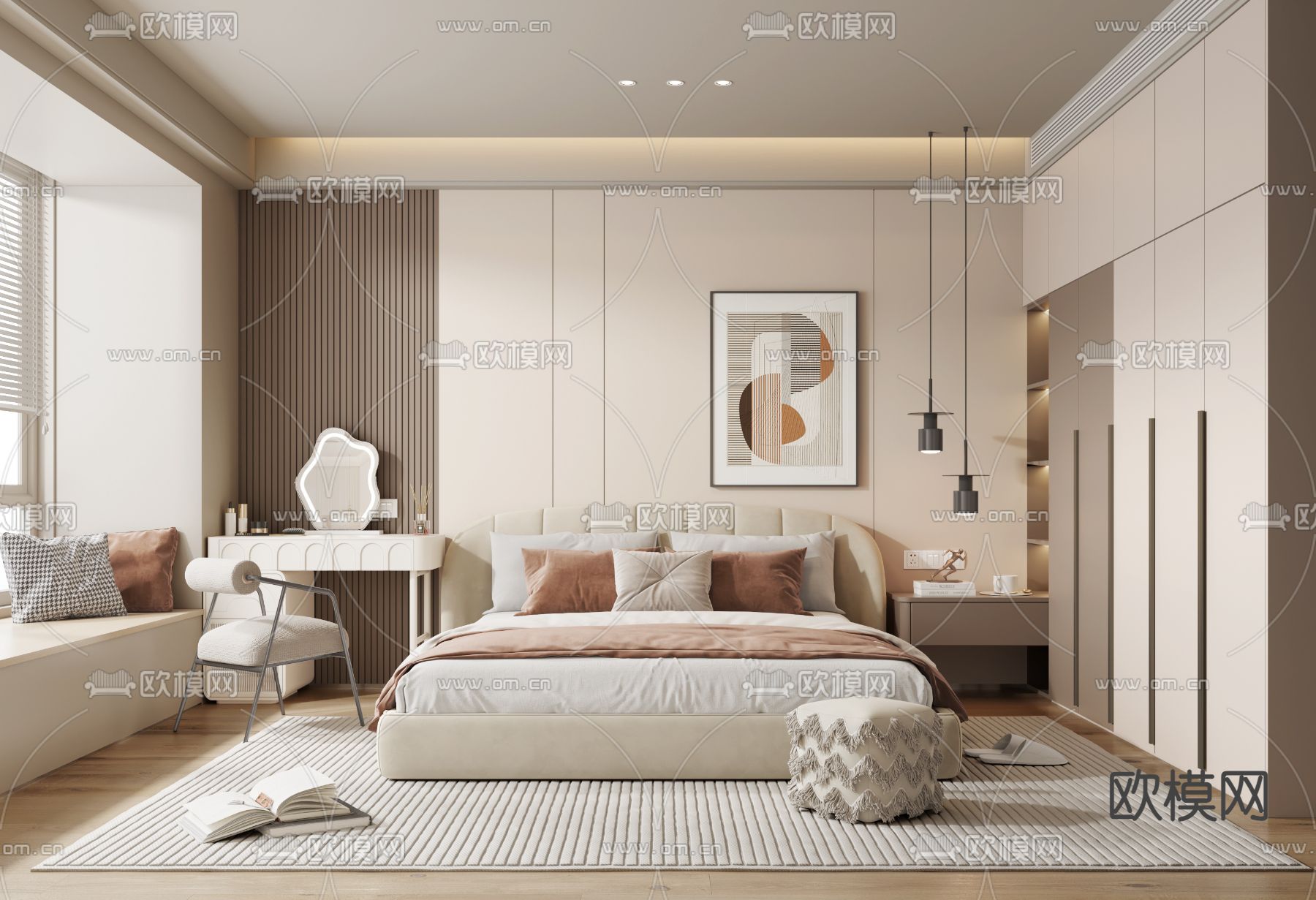 奶油风卧室 主卧3d模型下载